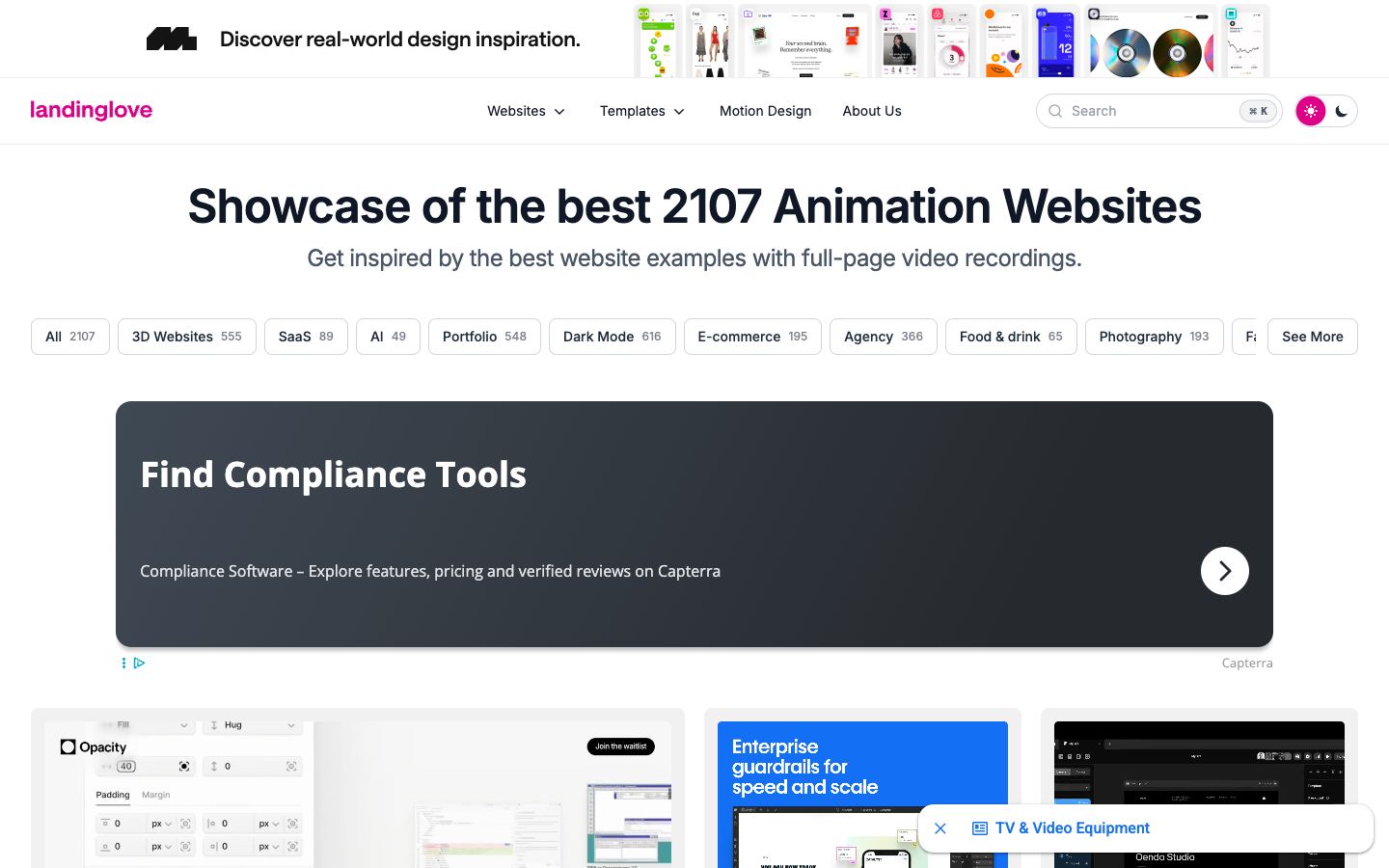 Landing Love homepage