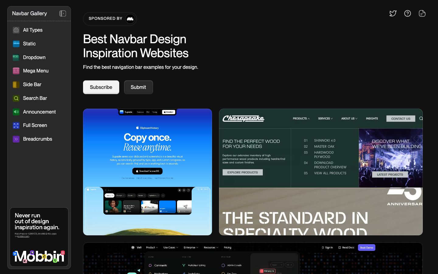 Navbar Gallery homepage