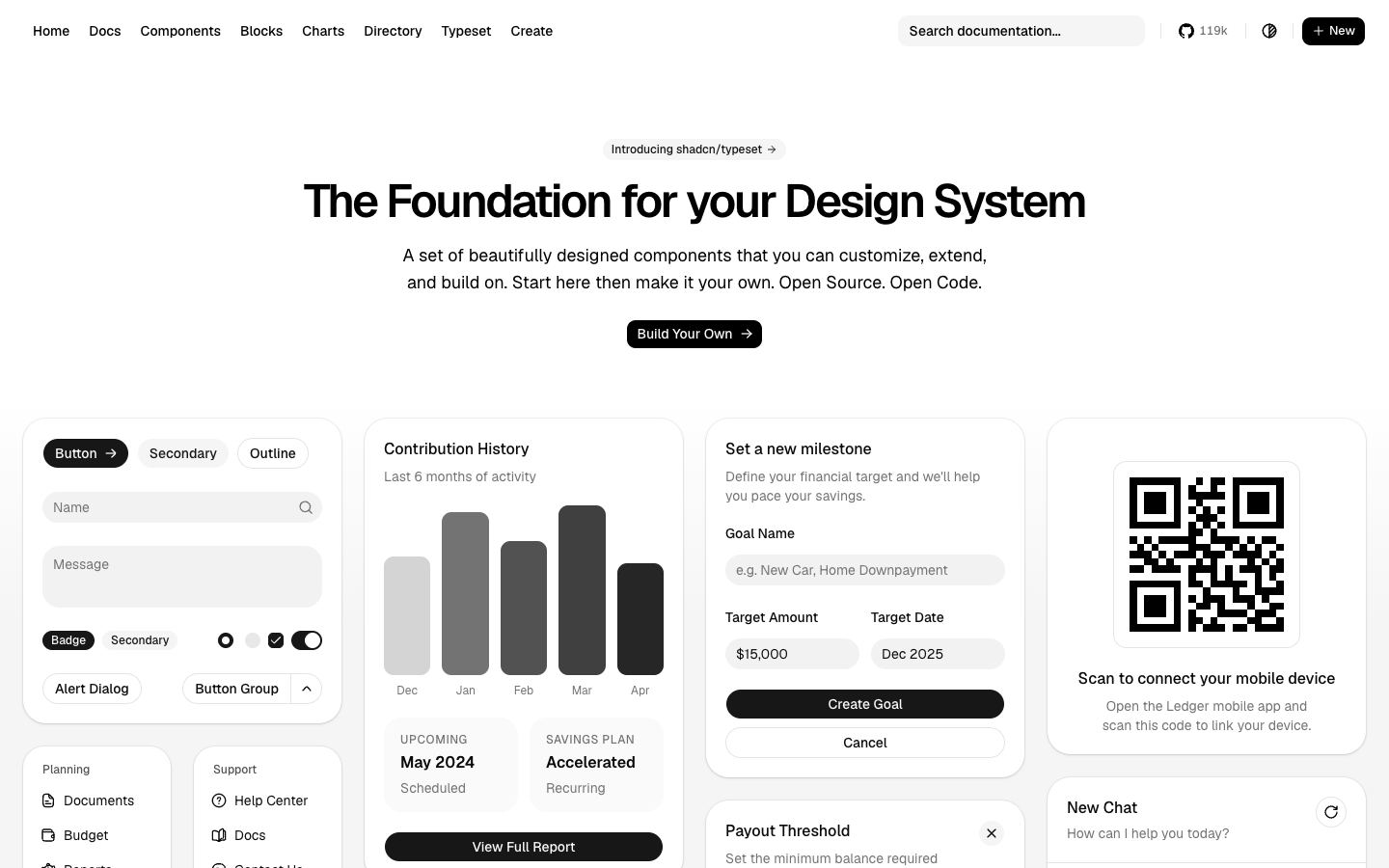 shadcn/ui homepage